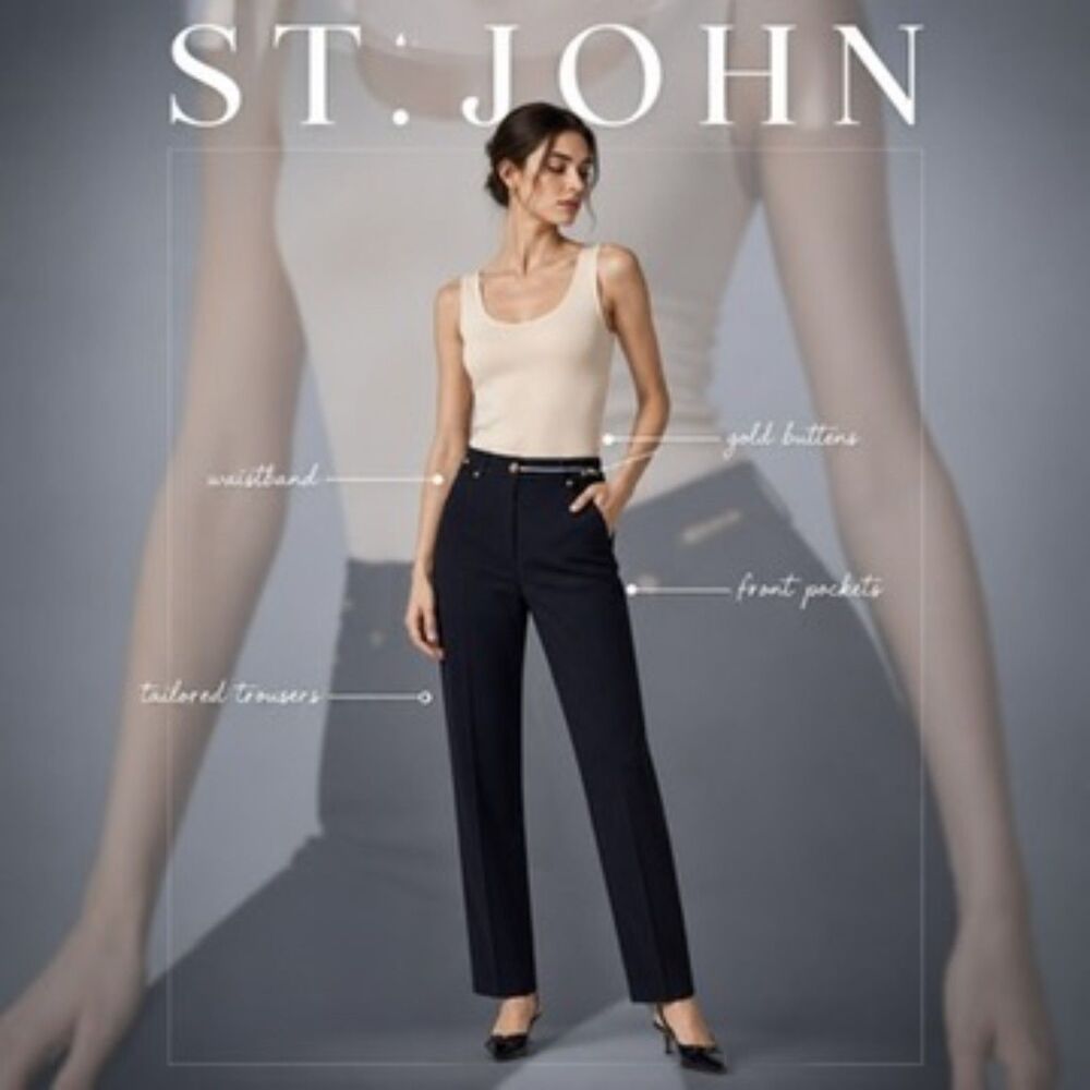 St John Sport Navy Straight Leg Knit Pants Womens Size 8 Stretch